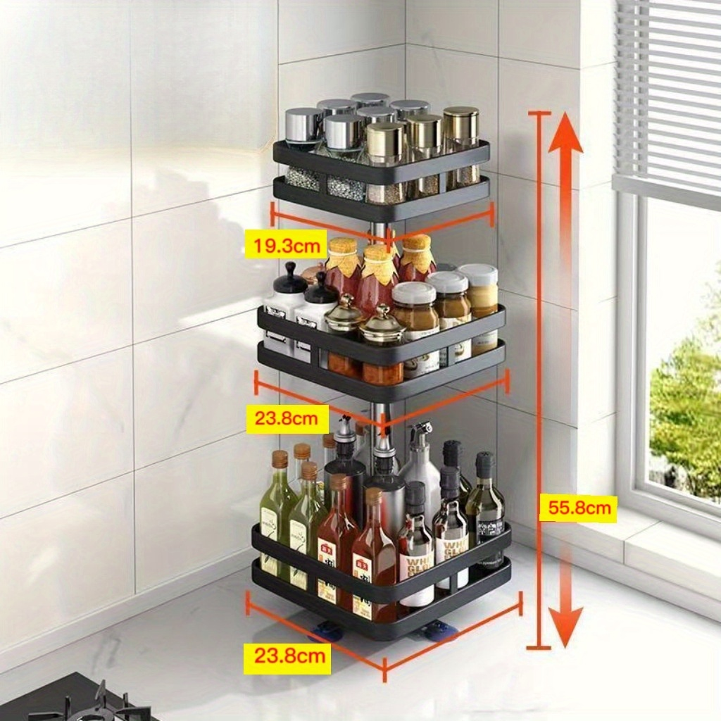 360° Rotating Kitchen Storage Rack - Durable Stainless Steel Spice Rack