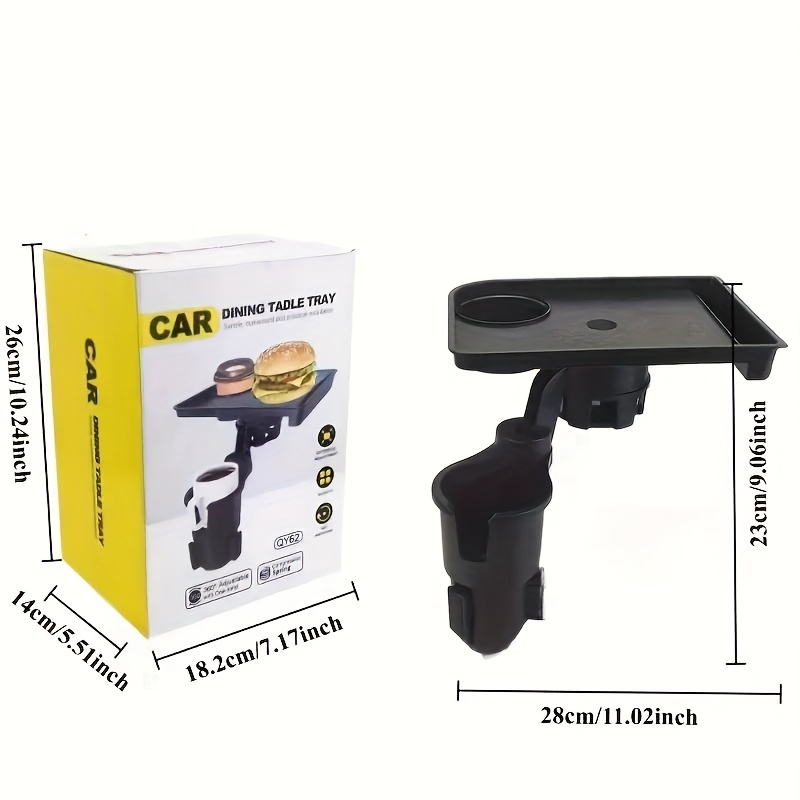 Adjustable car cup holder with 360° rotating tray - made of ABS material