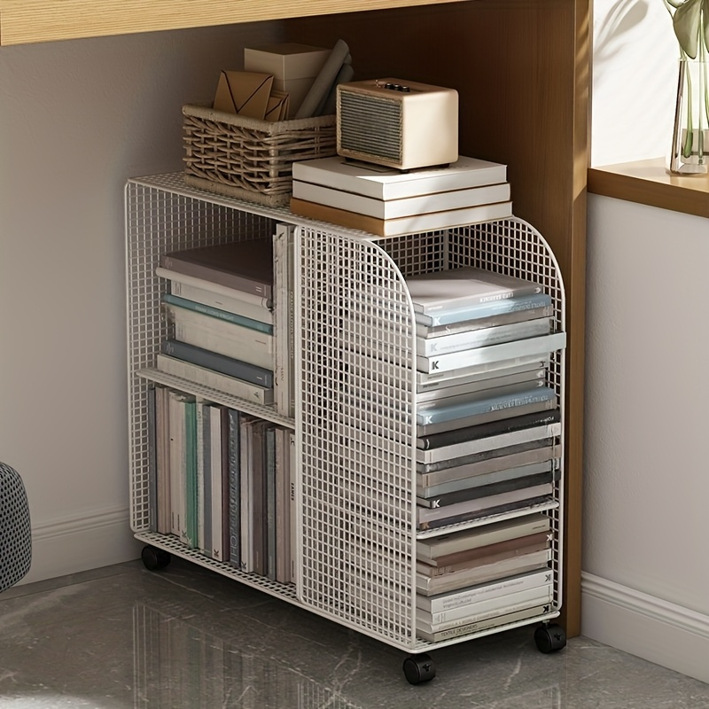 Under-desk rolling bookshelf storage rack - Heavy-duty metal rolling storage trolley