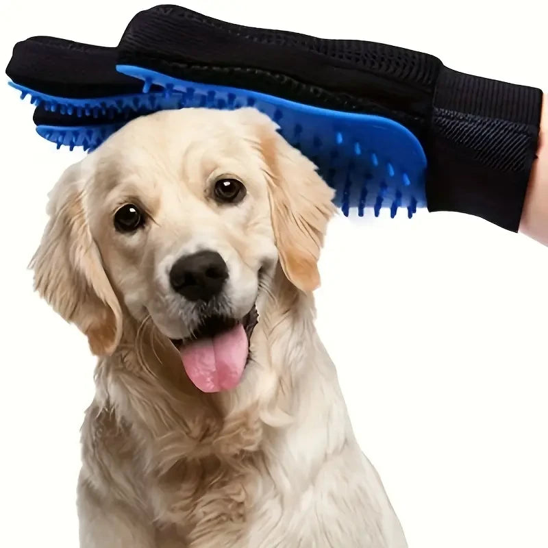 Two pairs of pet grooming gloves with floating hair brushes