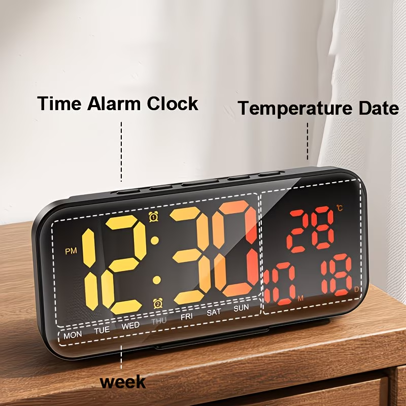 USB powered bedside square alarm clock, stylish and wall mounted, with three brightness levels