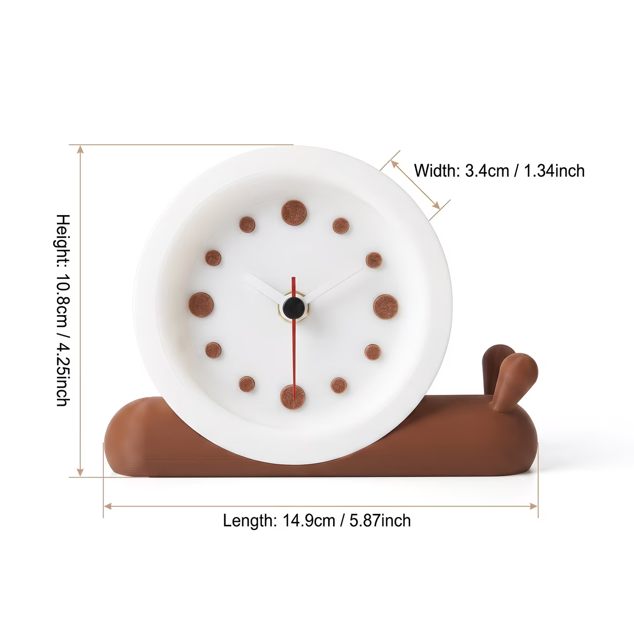 Cute snail design, desktop alarm clock, beautiful room decoration, compact desk clock, silent without ticking, battery powered