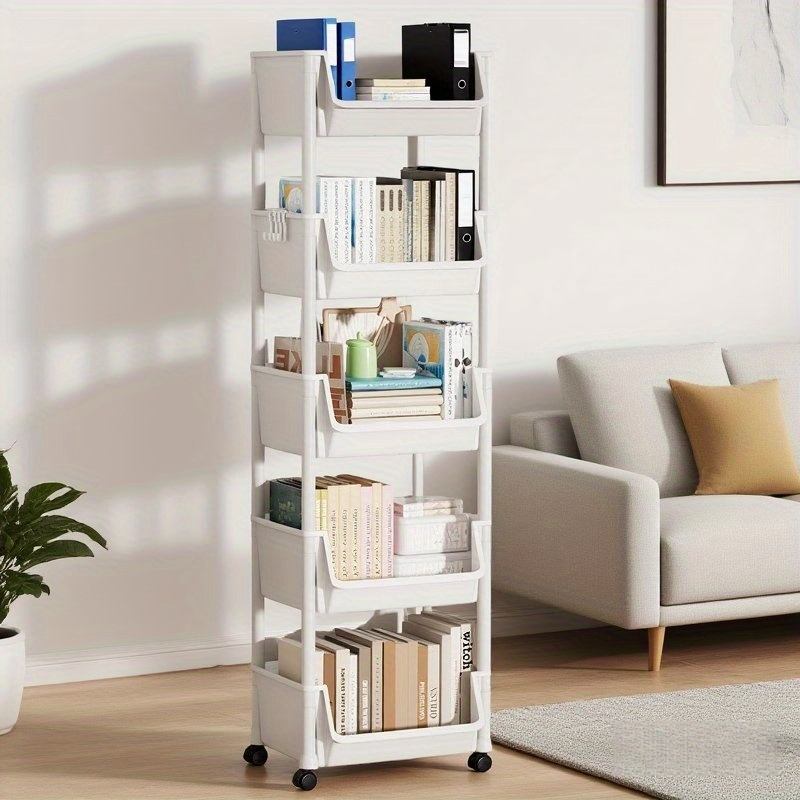 Five-tier bookshelf, usable for 12 months – Movable desktop trolley