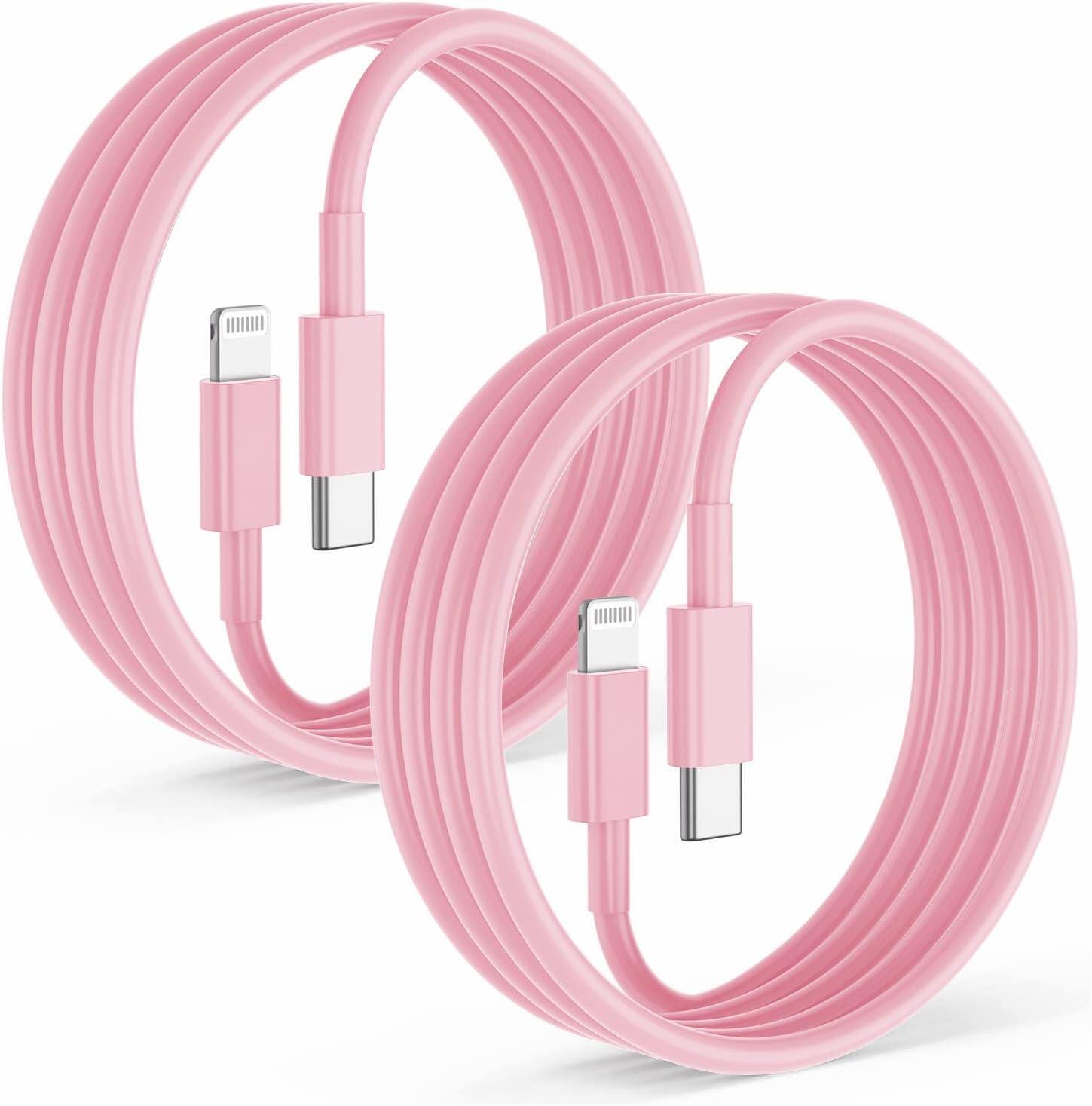 2 sets of pink 6-foot fast charging cables suitable for Apple iPhone 14 Pro Max