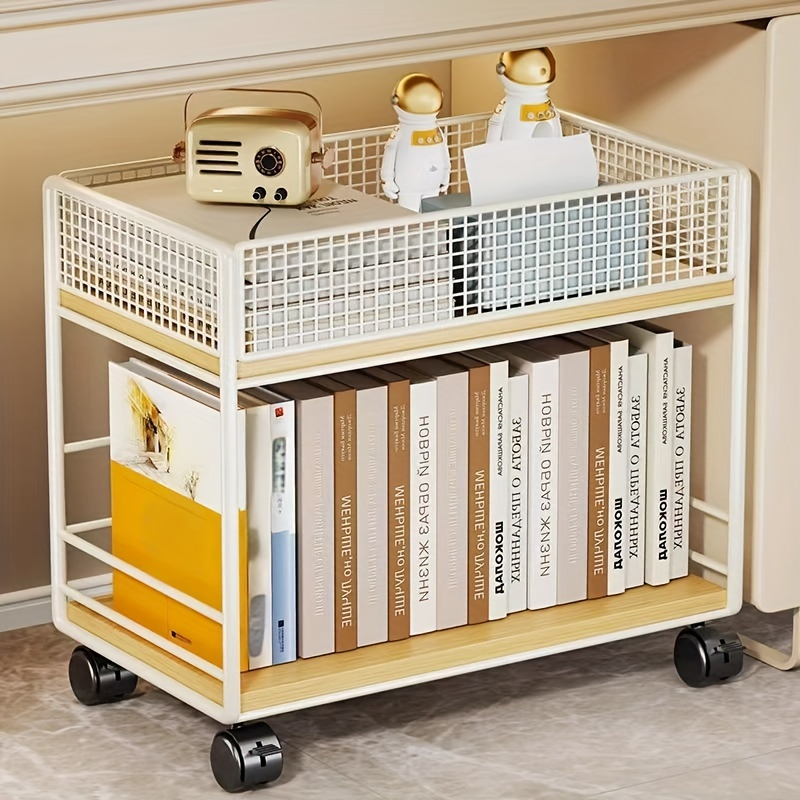 Multi-layer metal mesh bookshelf with wheels