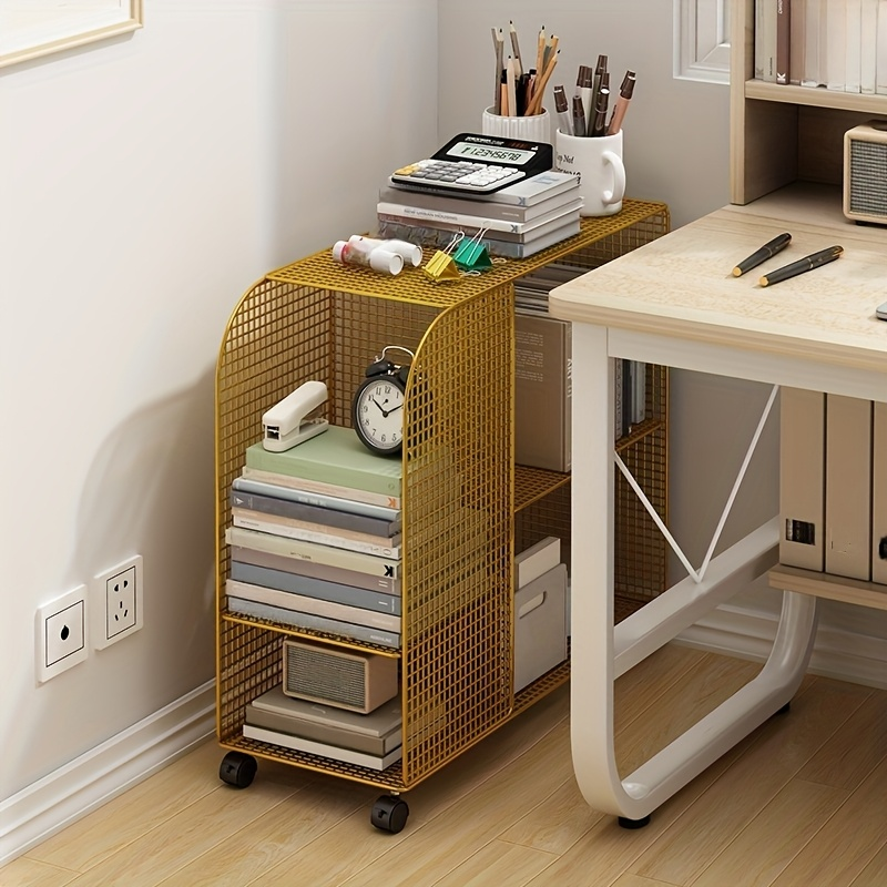 Under-desk rolling bookshelf storage rack - Heavy-duty metal rolling storage trolley