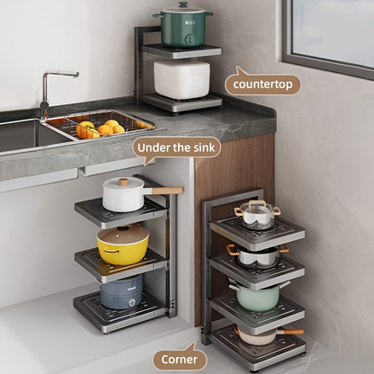 Kitchen cabinet sink under-pane pot, pan, and bowl storage rack