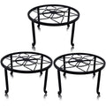 Sturdy black wrought iron stand, suitable for indoor and outdoor use.