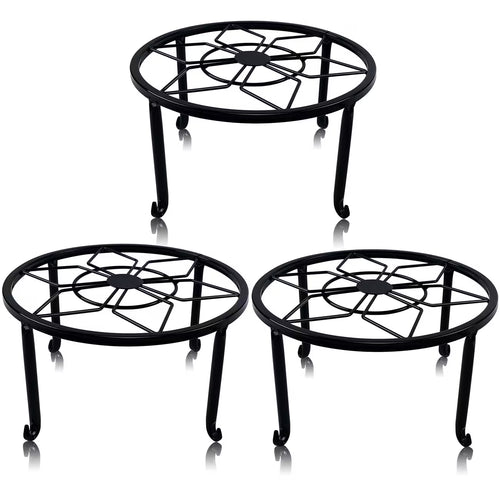 Sturdy black wrought iron stand, suitable for indoor and outdoor use.