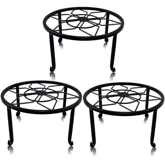 Sturdy black wrought iron stand, suitable for indoor and outdoor use.
