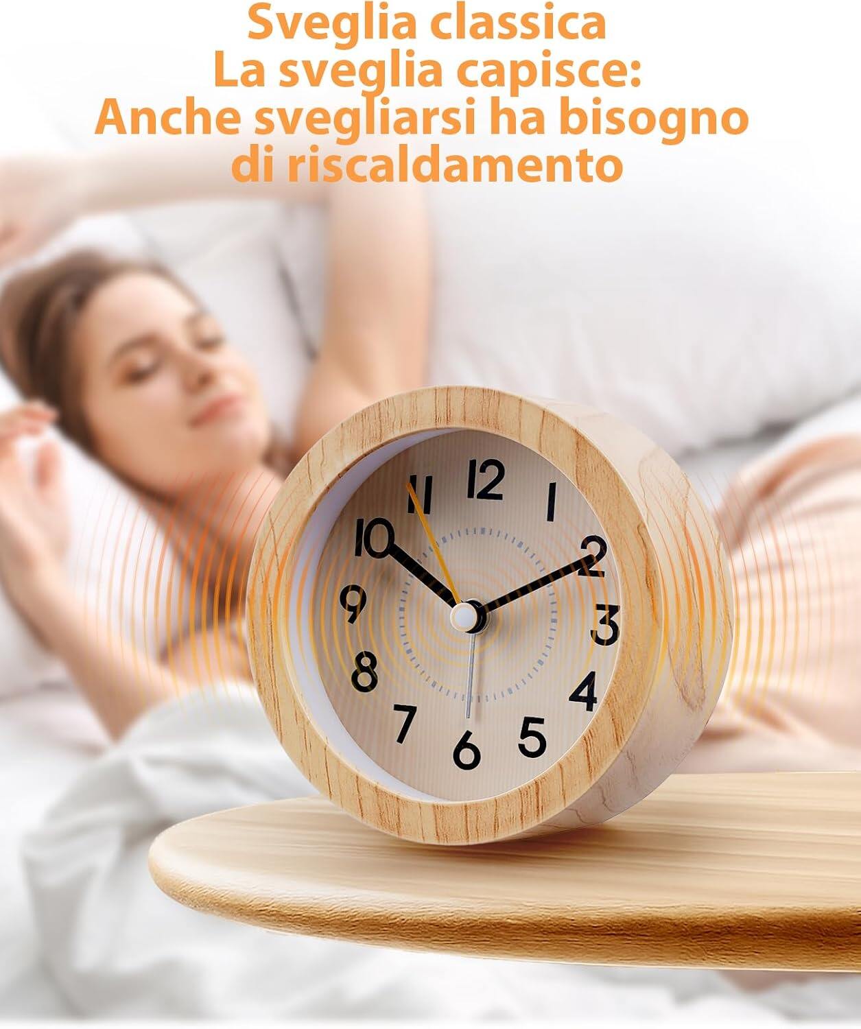 Needle free alarm clock, silent without ticking sound, lightweight and recyclable ABS wood pattern