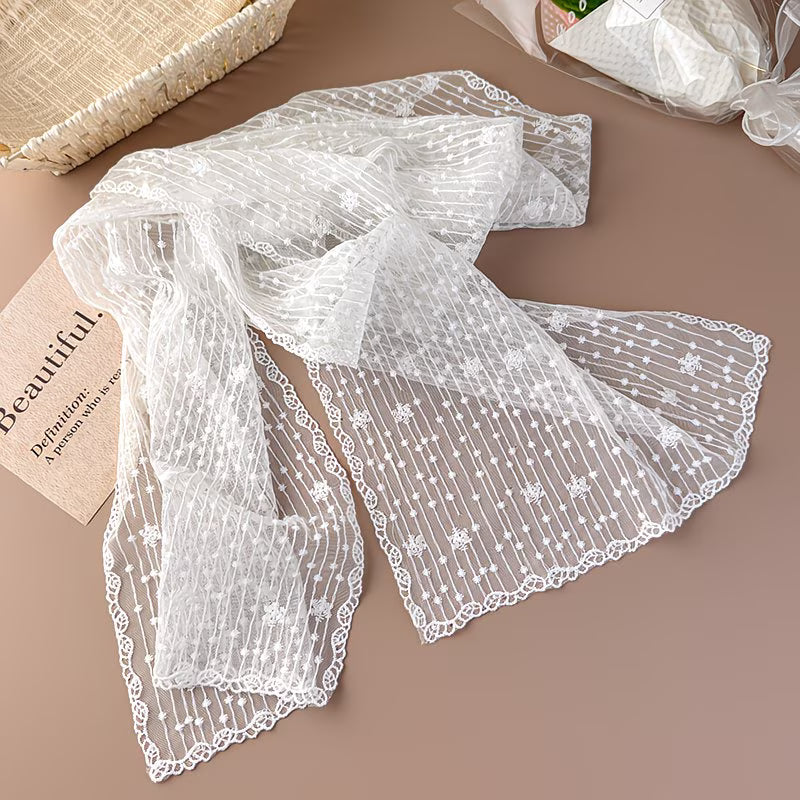Stylish Striped Floral Lace Scarf