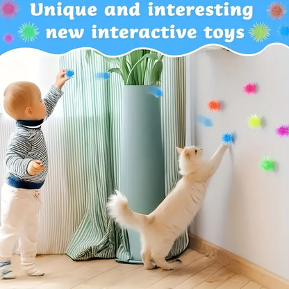 12-pack of interactive cat toy balls with suction cups, wall-climbing, made of rubber.