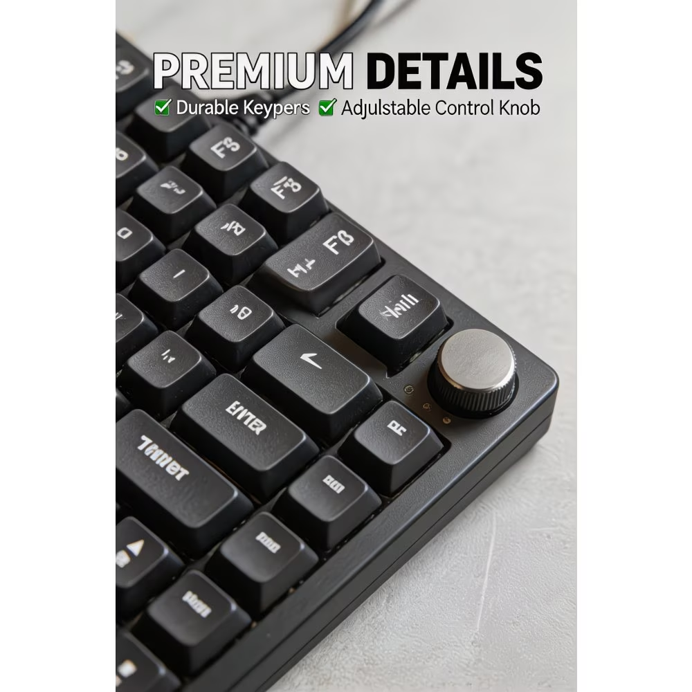 Wired mechanical keyboard, RGB/single key backlight, volume knob, five layer noise reduction, PBT keycaps, fully hot swappable keycaps, gaming keyboard