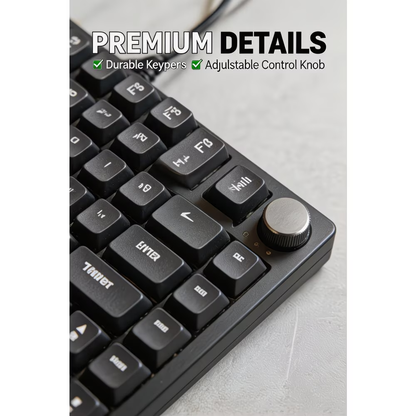 Wired mechanical keyboard, RGB/single key backlight, volume knob, five layer noise reduction, PBT keycaps, fully hot swappable keycaps, gaming keyboard