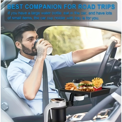 Adjustable car cup holder with 360° rotating tray - made of ABS material