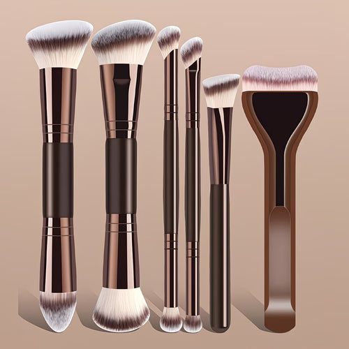Double-ended makeup brush set, 6 brushes