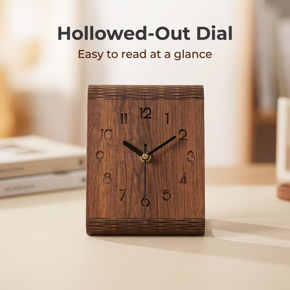 A minimalist wooden desktop clock, silent sweeping second-hand desktop clock, natural wood carving hollow out