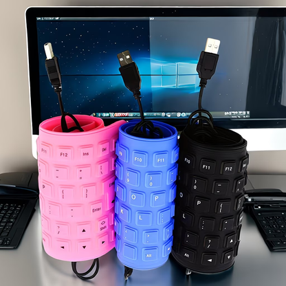 Travel portable keyboard with foldable silicone keyboard, USB wired foldable silent typing soft touch keyboard suitable for PC laptops