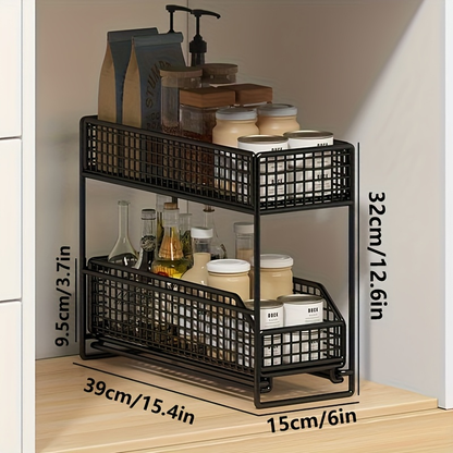 Large-capacity under-sink storage rack, multi-functional metal storage rack