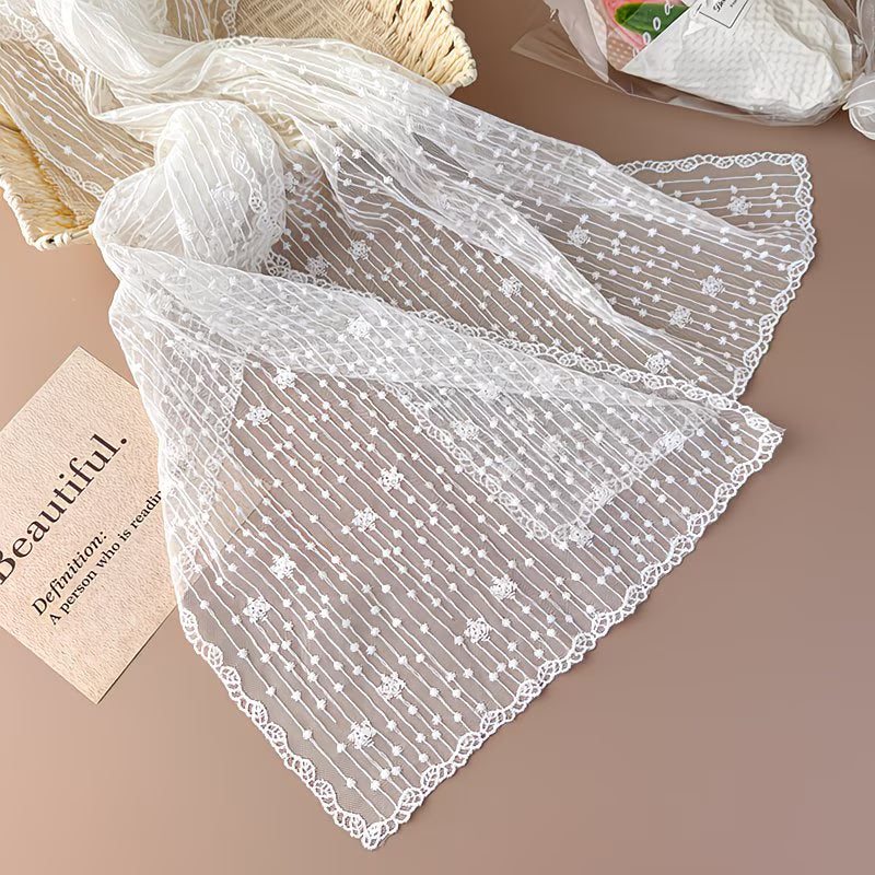 Stylish Striped Floral Lace Scarf