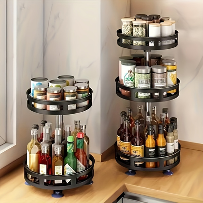 Double-layer rotating kitchen storage rack, metal storage rack