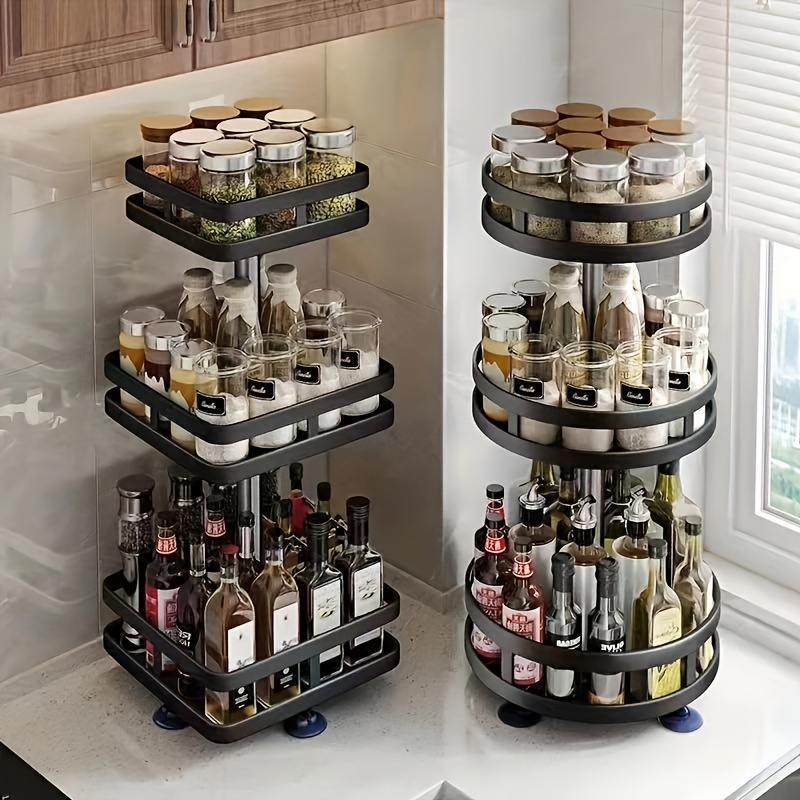 360° Rotating Kitchen Storage Rack - Durable Stainless Steel Spice Rack