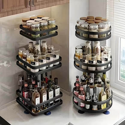 360° Rotating Kitchen Storage Rack - Durable Stainless Steel Spice Rack