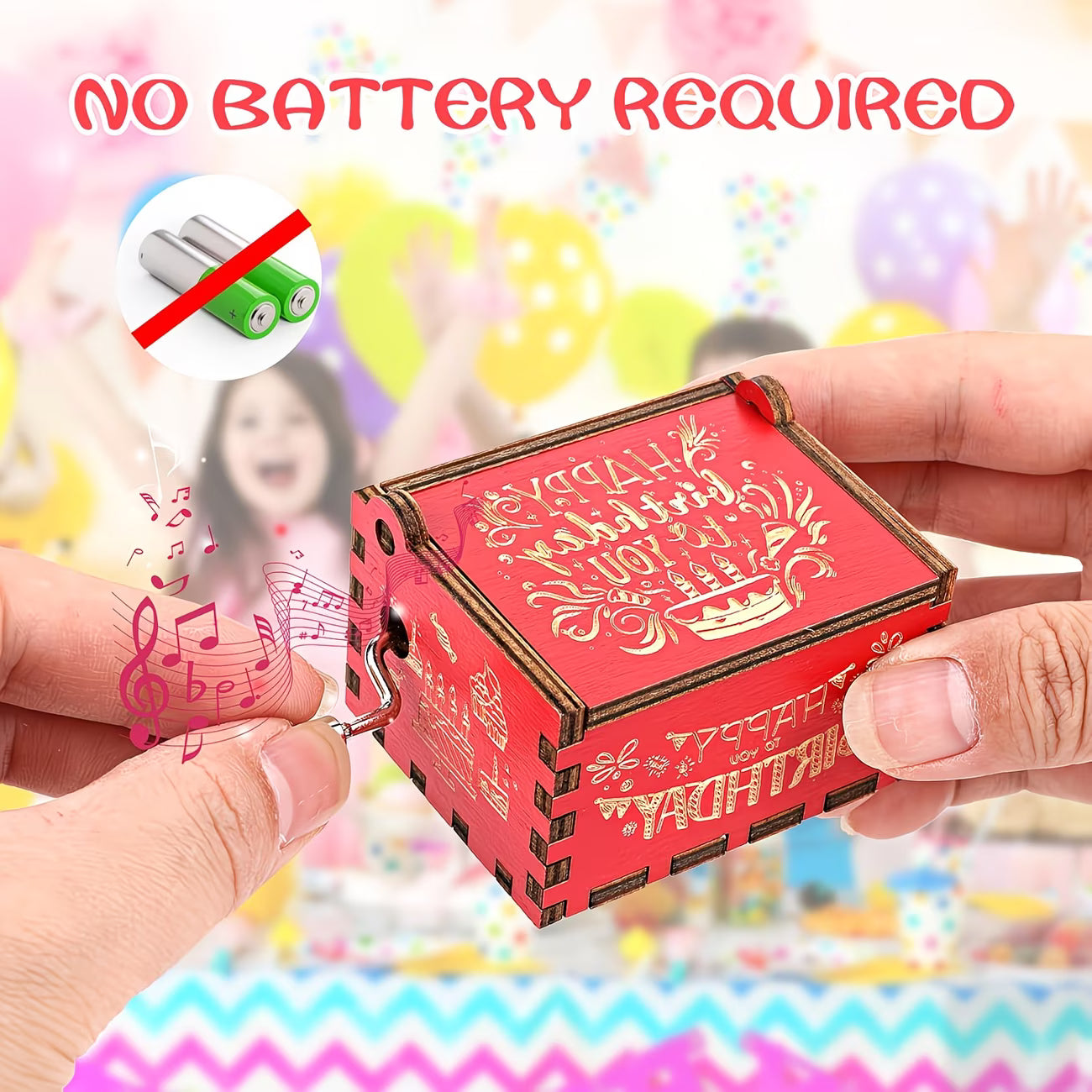 "Happy Birthday" Vintage Hand-Crank Wooden Music Box (Lullaby Melody)