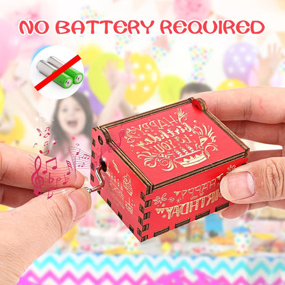 "Happy Birthday" Vintage Hand-Crank Wooden Music Box (Lullaby Melody)