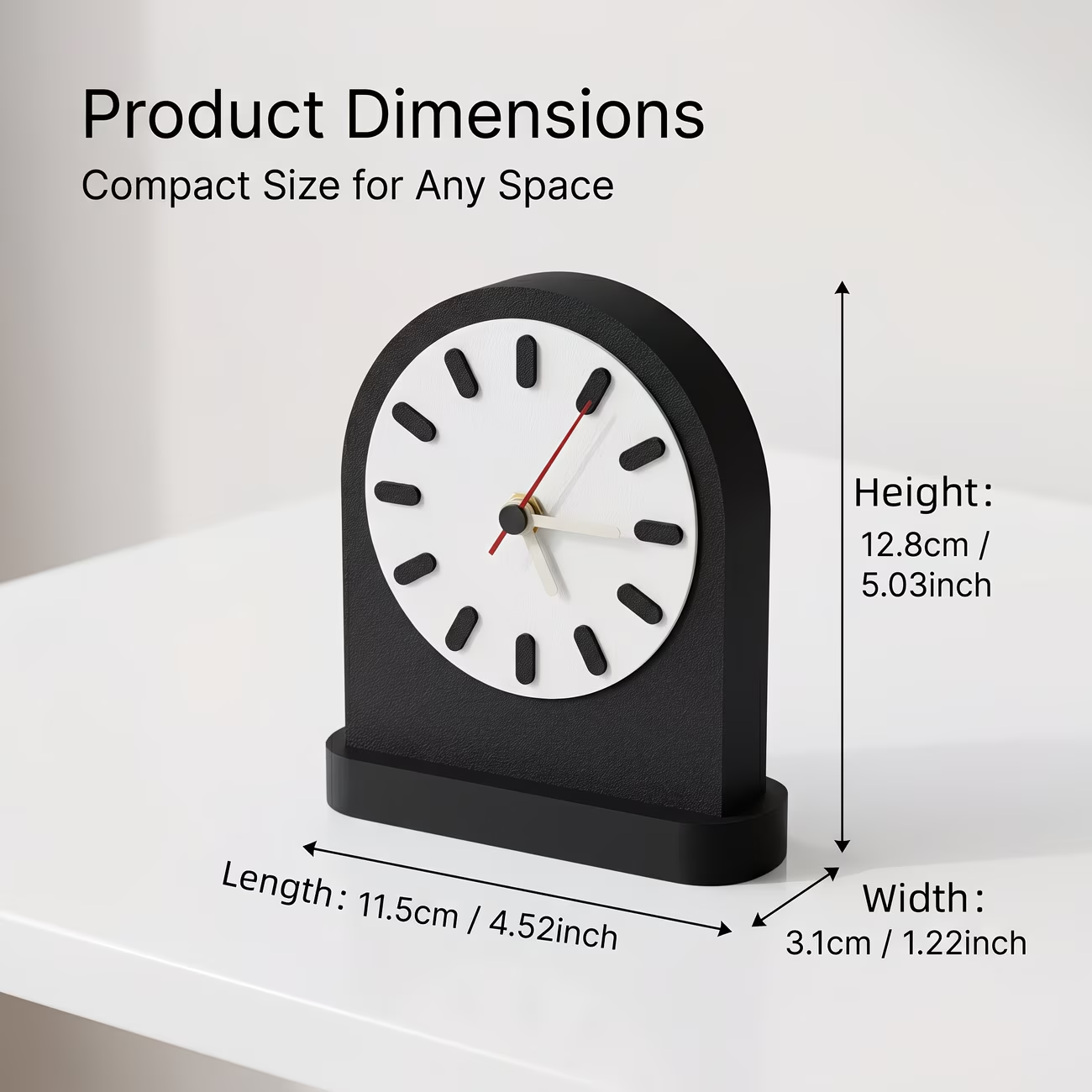 A minimalist arched desktop clock with a smooth and curved shape, suitable for various home decorations