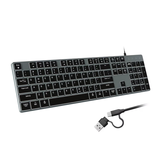 Wired backlit keyboard compatible with Windows/Mac, aluminum ultra-thin silent full-size keyboard