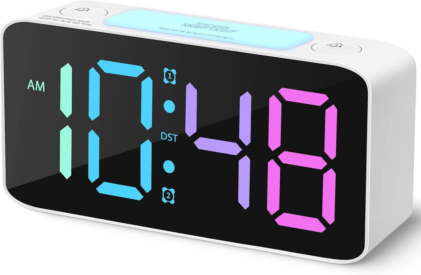 Digital clock with night light, adjustable volume, USB charger, small bedside clock for the bedroom