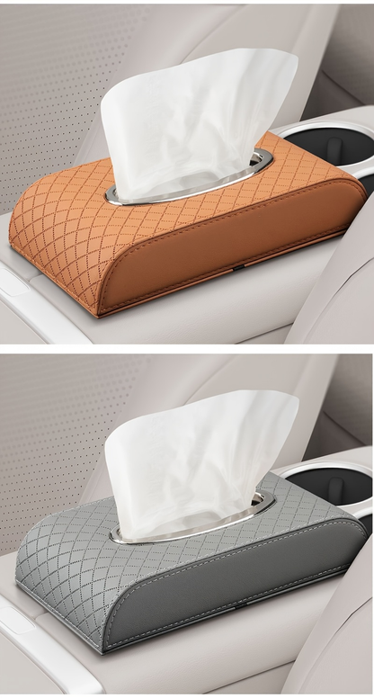 Heavy-duty PU leather car tissue box organizer - Beige/Gold