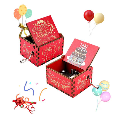 "Happy Birthday" Vintage Hand-Crank Wooden Music Box (Lullaby Melody)