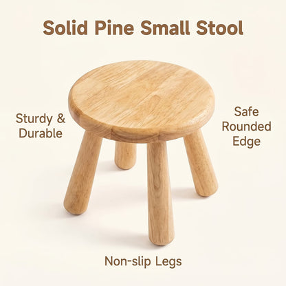 Solid wood small round stool plant stand