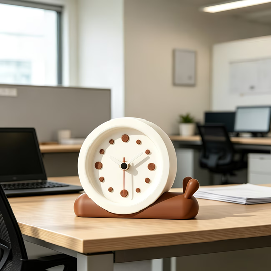 Cute snail design, desktop alarm clock, beautiful room decoration, compact desk clock, silent without ticking, battery powered