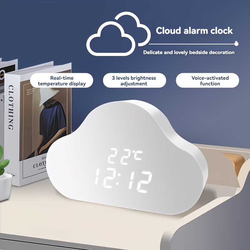 Alarm clock cloud clock bedside nap small alarm clock student calendar illuminated LED voice digital USB home clock