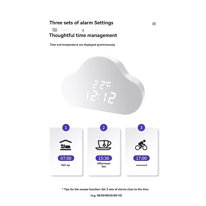 Alarm clock cloud clock bedside nap small alarm clock student calendar illuminated LED voice digital USB home clock
