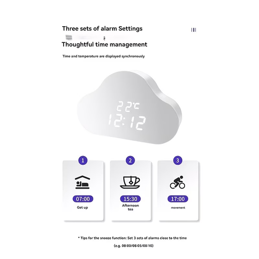 Alarm clock cloud clock bedside nap small alarm clock student calendar illuminated LED voice digital USB home clock