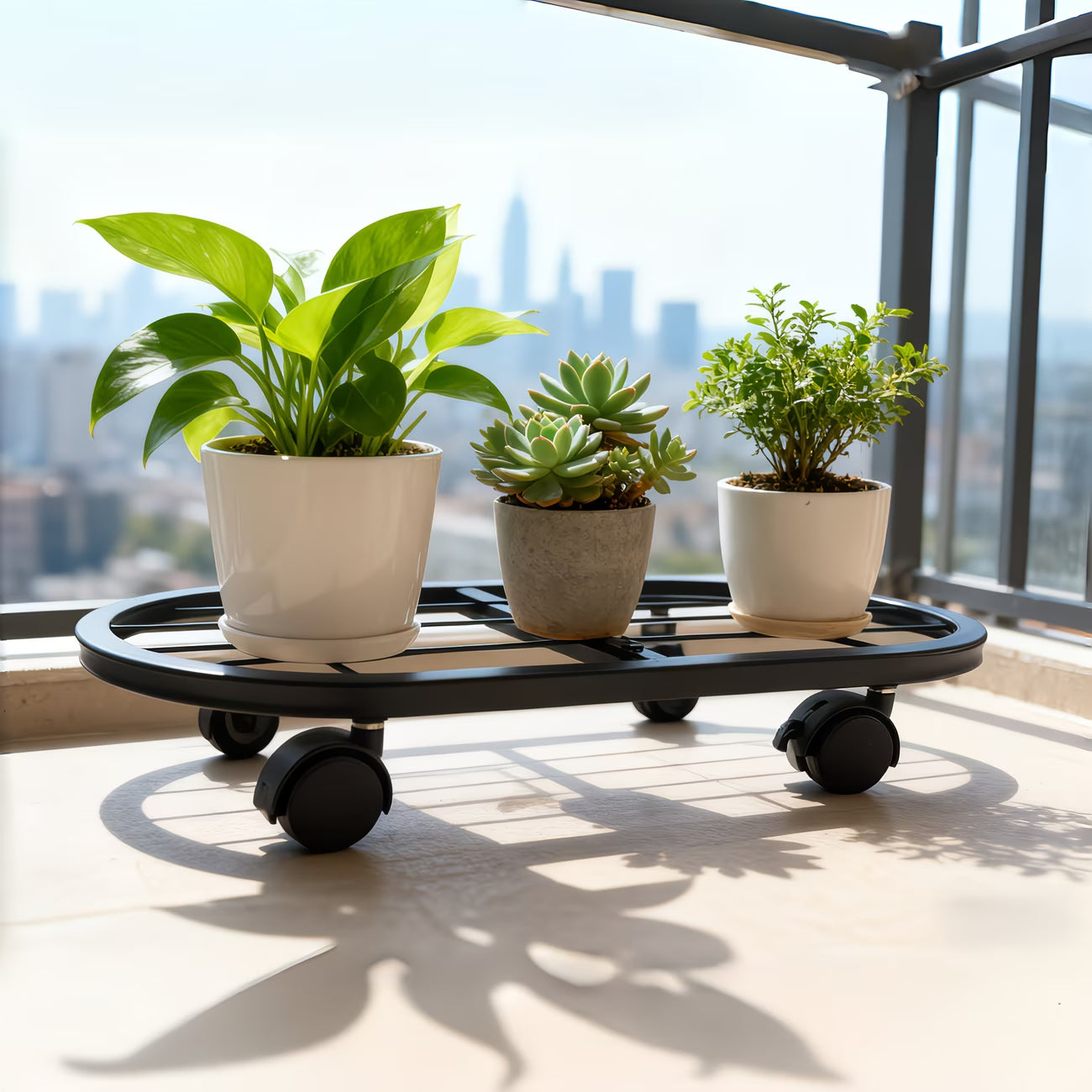 Mobile Plant Stand with Caster Wheels – Wrought Iron Plant Base