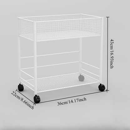 Multi-layer metal mesh bookshelf with wheels