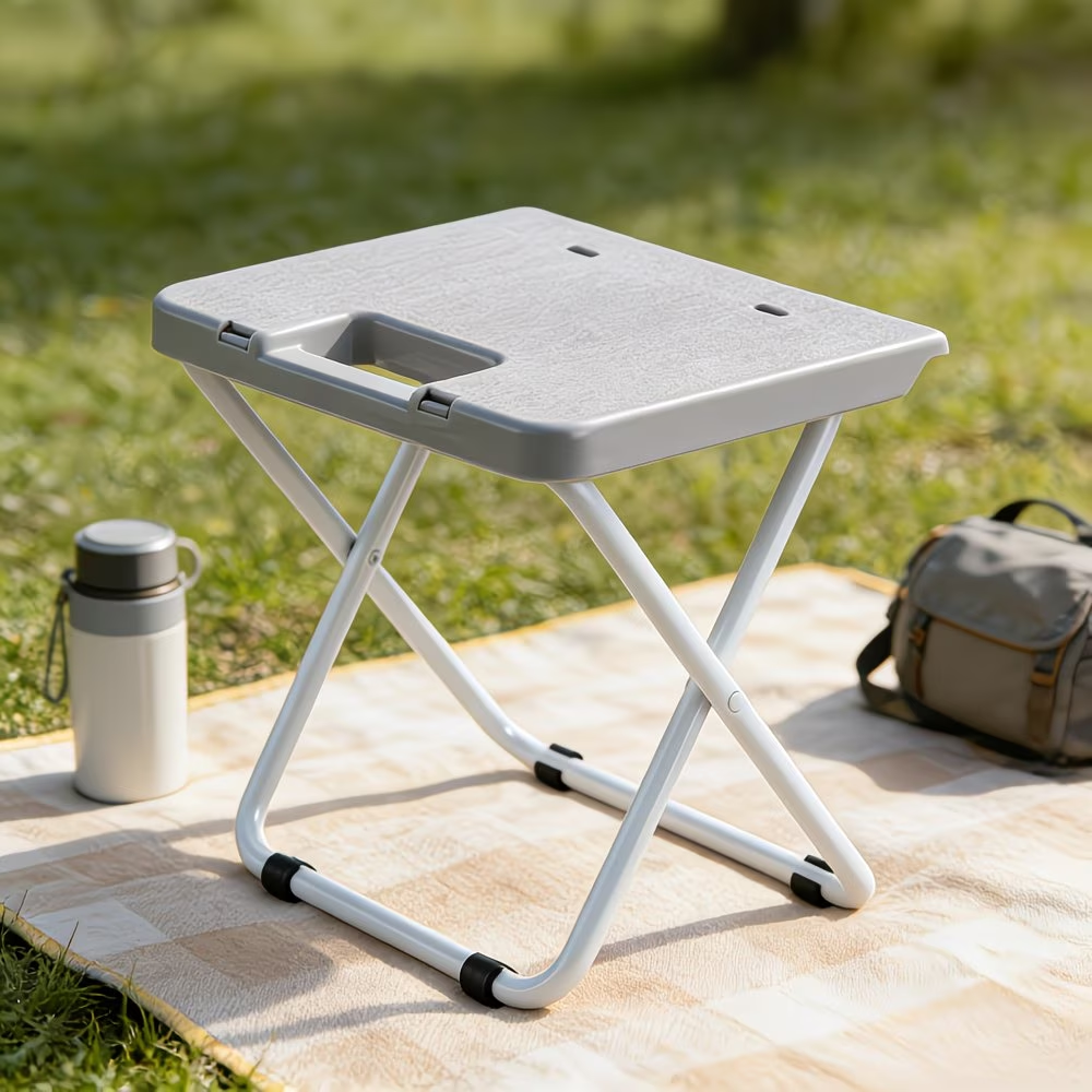 Outdoor camping folding chair, plastic picnic stool, foldable iron leg stool, barbecue stall stool