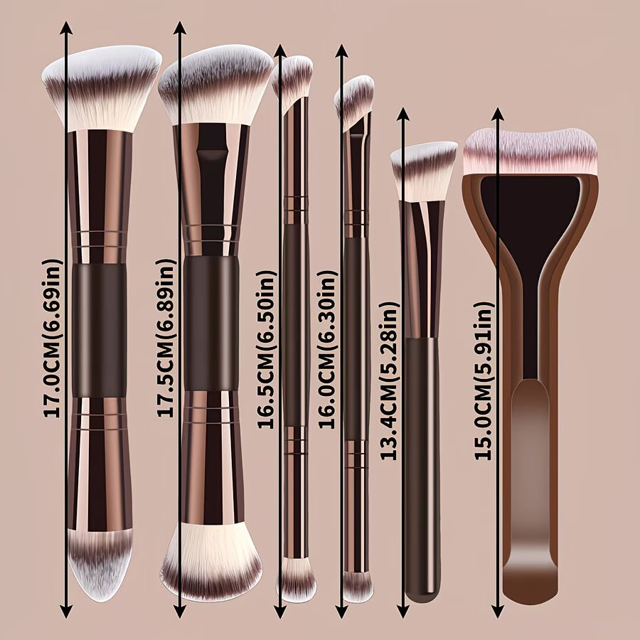 Double-ended makeup brush set, 6 brushes