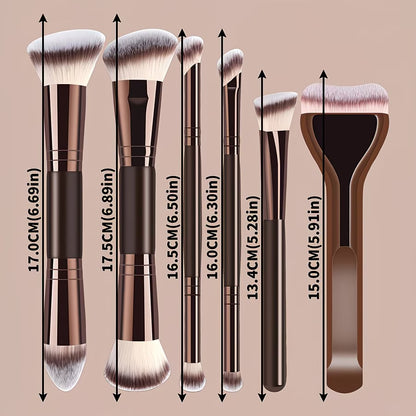 Double-ended makeup brush set, 6 brushes