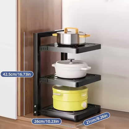 Kitchen cabinet sink under-pane pot, pan, and bowl storage rack