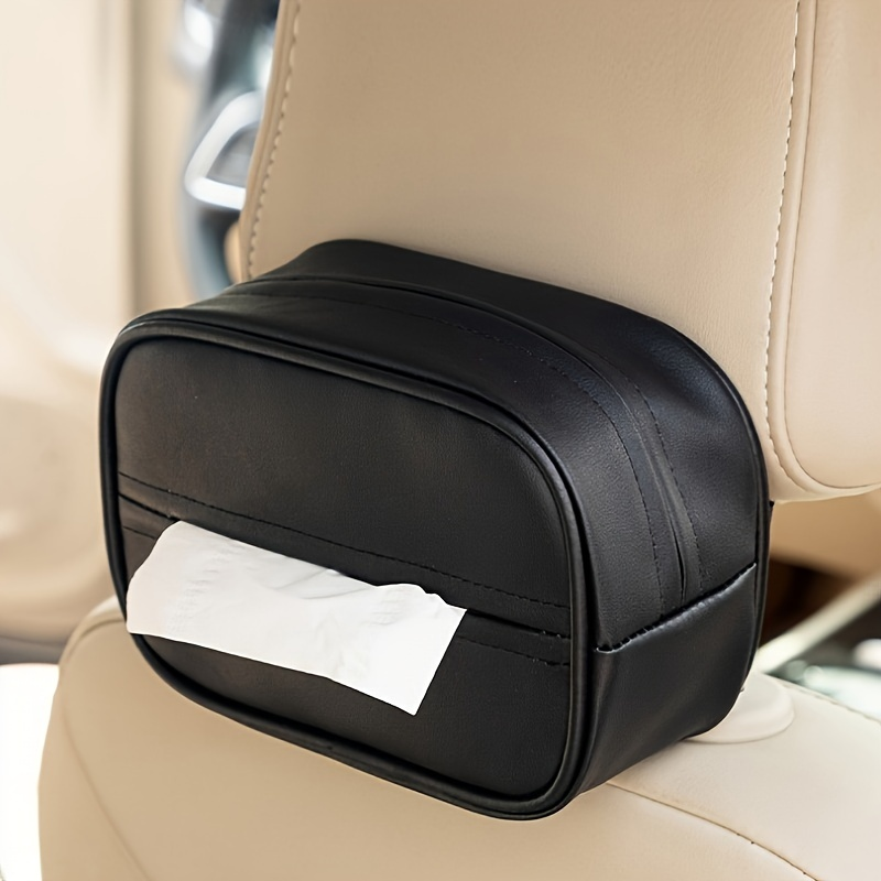 Car rear seat PU leather tissue box, universal seat back hanging tissue holder