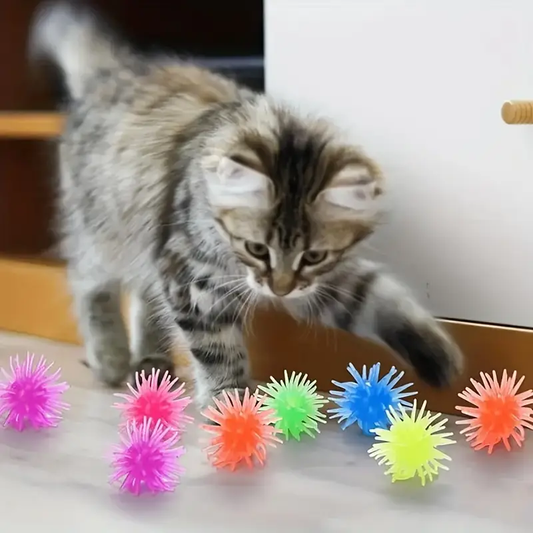 12-pack of interactive cat toy balls with suction cups, wall-climbing, made of rubber.