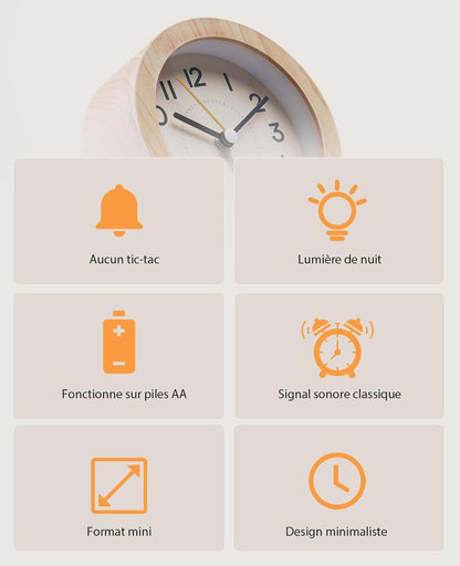 Needle free alarm clock, silent without ticking sound, lightweight and recyclable ABS wood pattern