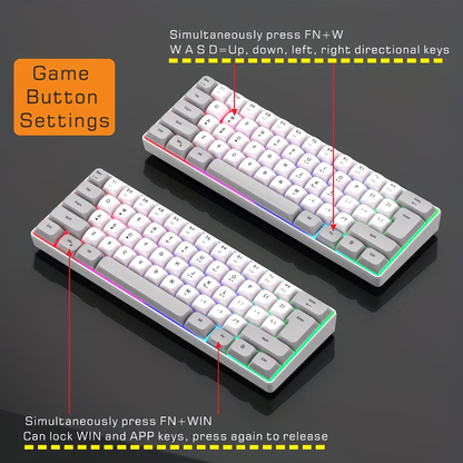 White gaming wired RGB backlit keyboard, gray USB computer PC laptop integrated keyboard
